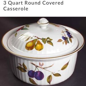 Royal Worcester Evesham Gold 3 Qt Round Fine Porcelain Convered Casserole XCLNT